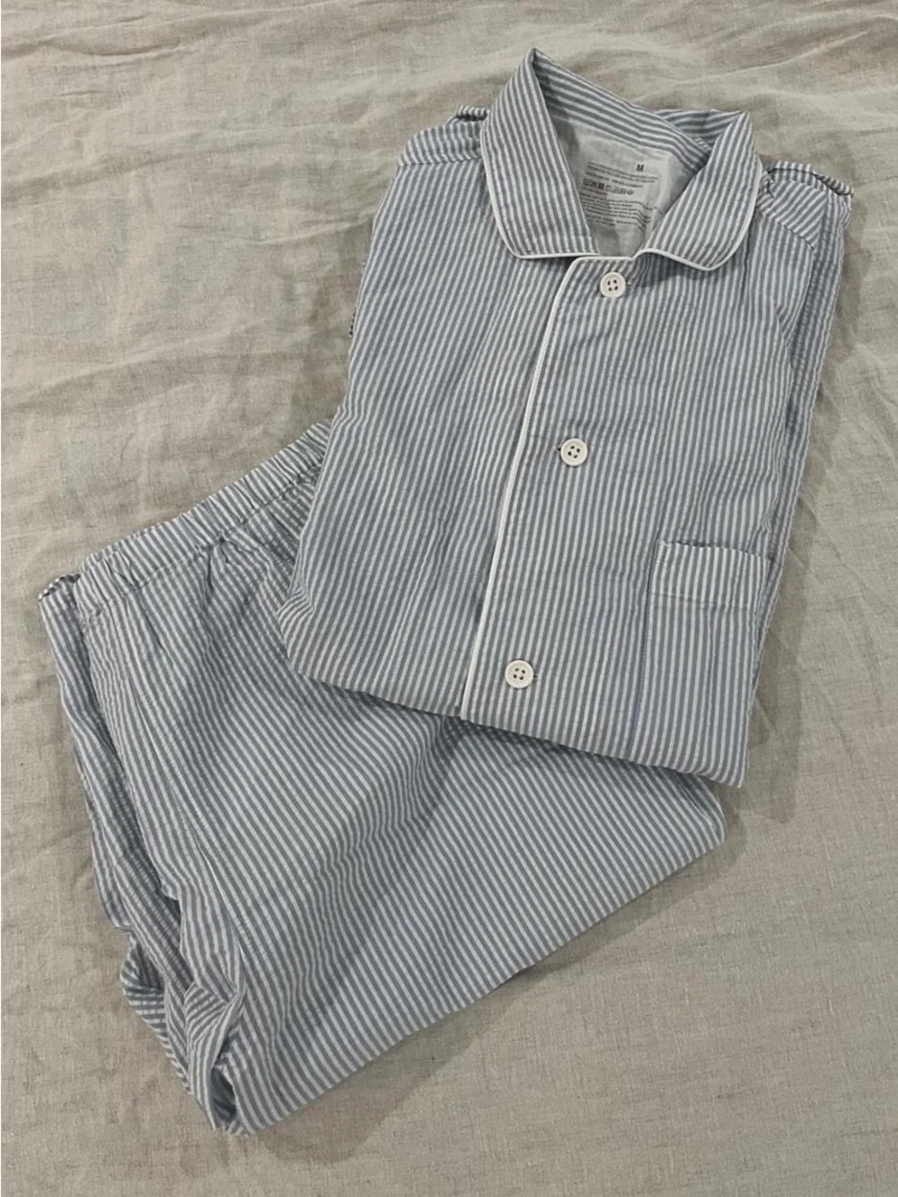 MUJI Light Blue Side Seamless Seersucker Pajamas 100% cotton, men’s sleepwear